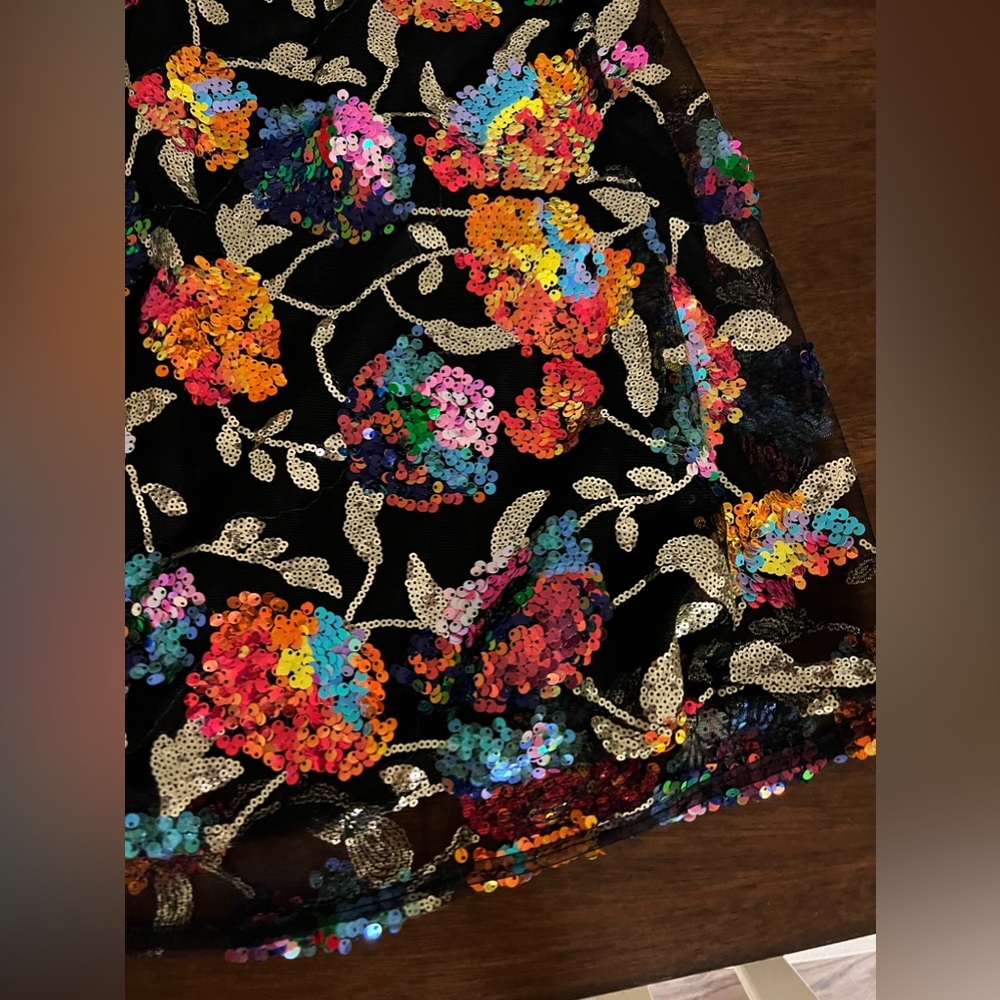 SOLD!!! Size Small Sequin Floral Colorful Dress Halter Top Black Shiny - Picture 7 of 12